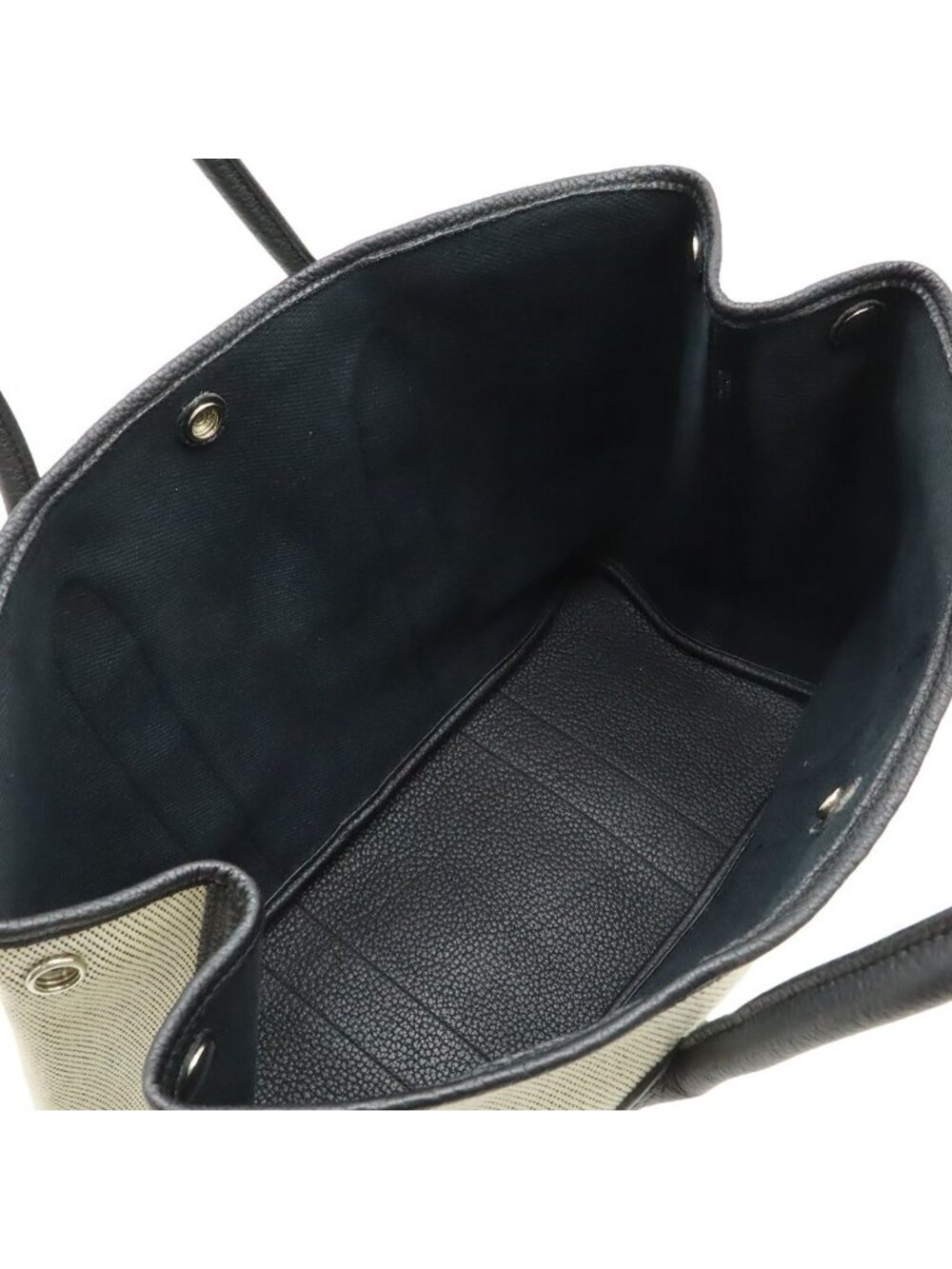 Hermes Garden Party PM Tote Canvas Leather Off White Black Silver - Picture 5 of 8